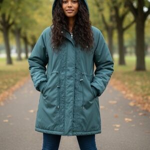 Croft & Barrow Womens M Dk Green Embroidered Removable Hooded Parka Gorpcore
